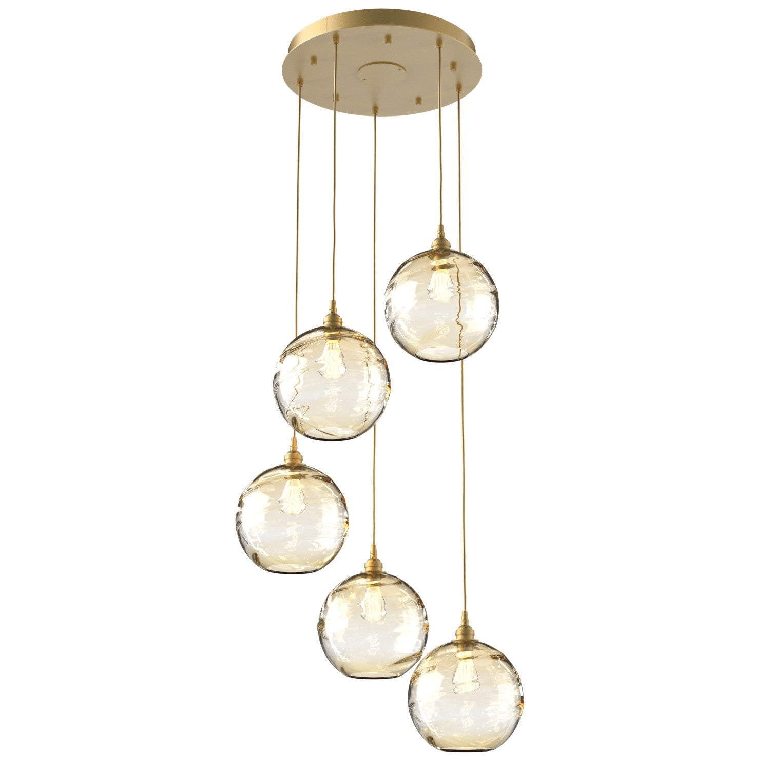 Hammerton Studio - CHB0047-05-GB-OA-C01-E2 - Five Light Pendant - Optic Blown Glass - Gilded Brass