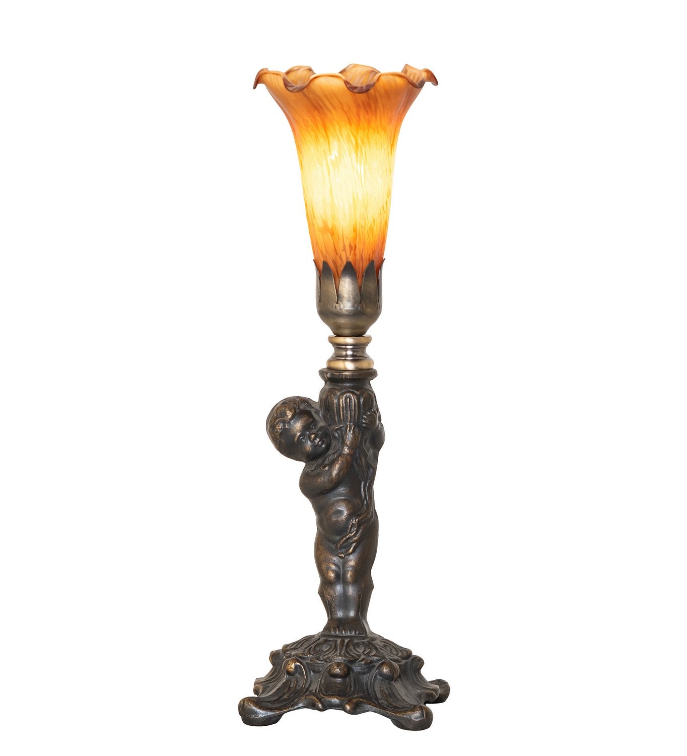 Meyda Tiffany - 273016 - One Light Mini Lamp - Amber Pond Lily - Antique Brass