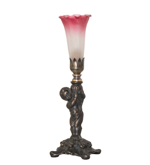 Meyda Tiffany - 273017 - One Light Mini Lamp - Pink/White Tiffany Pond Lily - Antique Brass