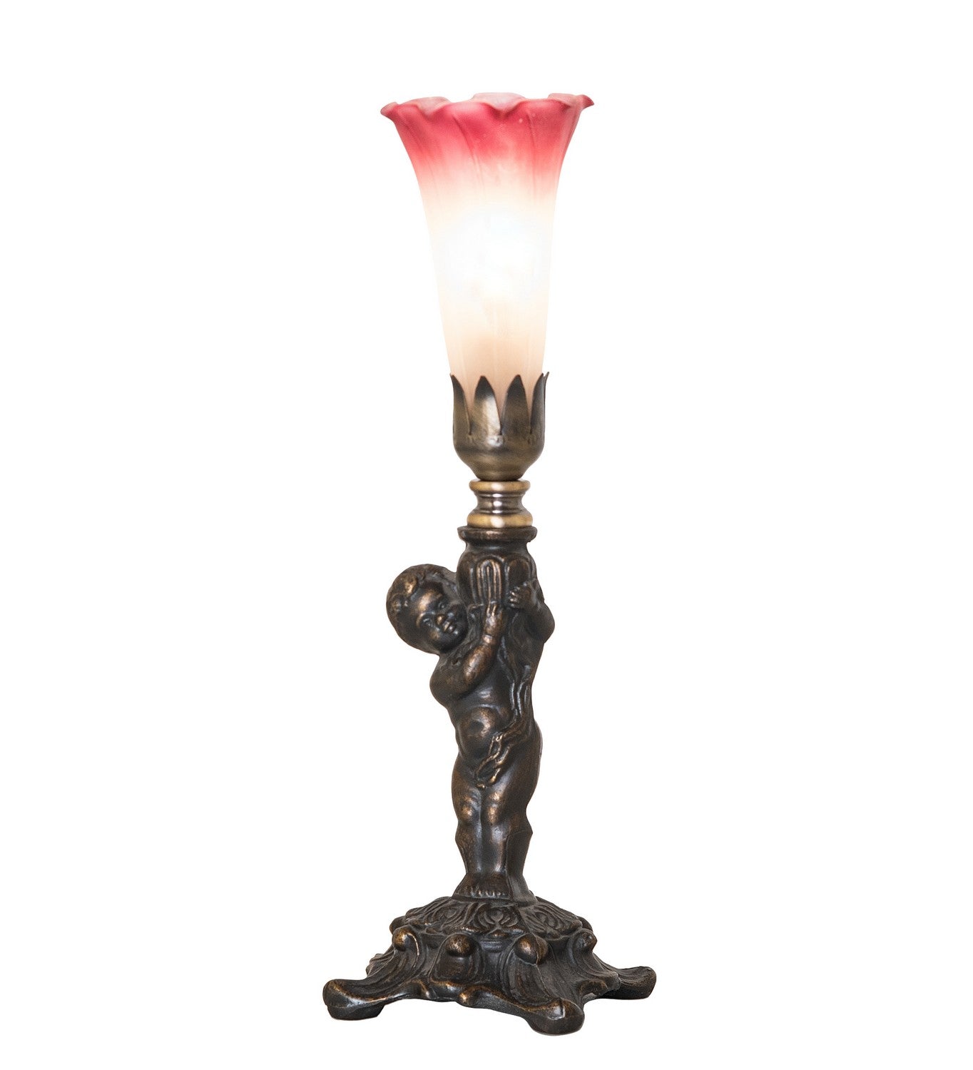 Meyda Tiffany - 273017 - One Light Mini Lamp - Pink/White Tiffany Pond Lily - Antique Brass