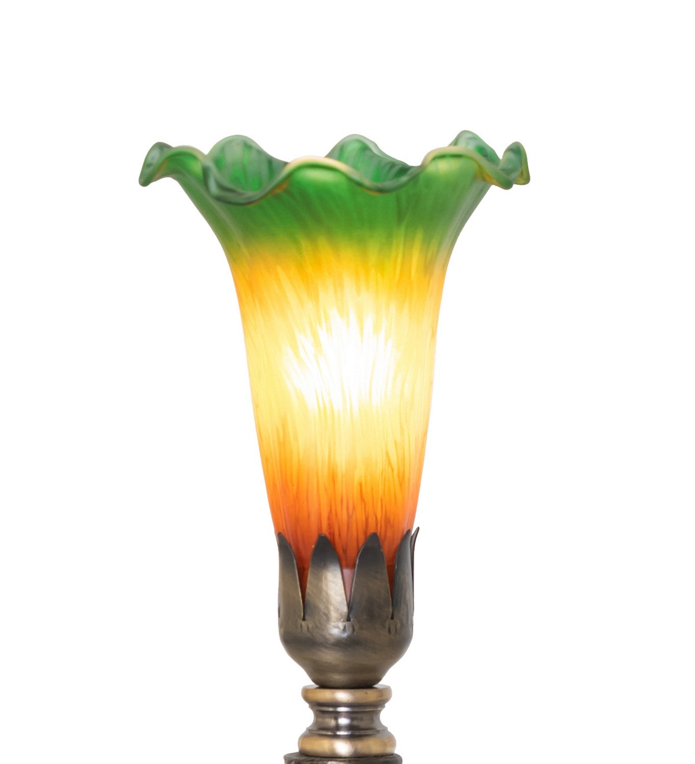 Meyda Tiffany - 273018 - One Light Mini Lamp - Amber/Green Tiffany Pond Lily - Antique Brass