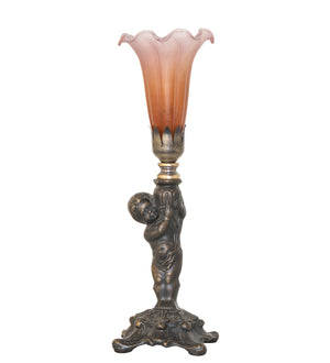 Meyda Tiffany - 273019 - One Light Mini Lamp - Amber/Purple Tiffany Pond Lily - Antique Brass