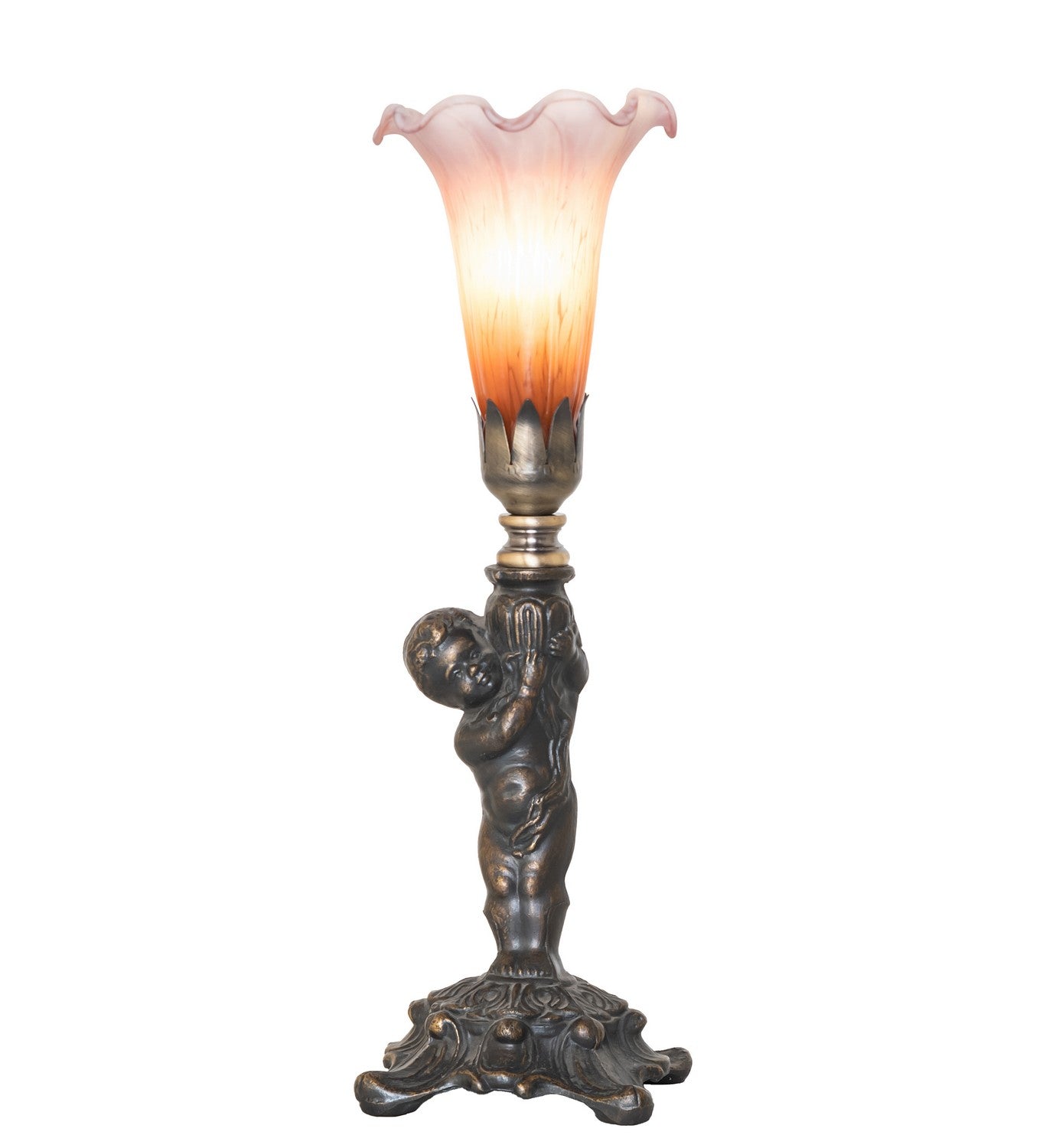 Meyda Tiffany - 273019 - One Light Mini Lamp - Amber/Purple Tiffany Pond Lily - Antique Brass