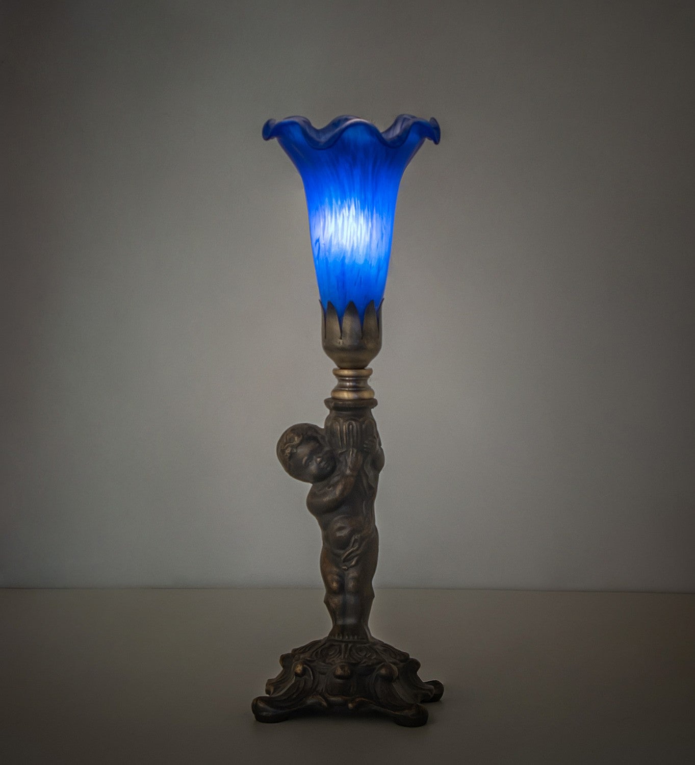 Meyda Tiffany - 273020 - One Light Mini Lamp - Blue Tiffany Pond Lily - Antique Brass