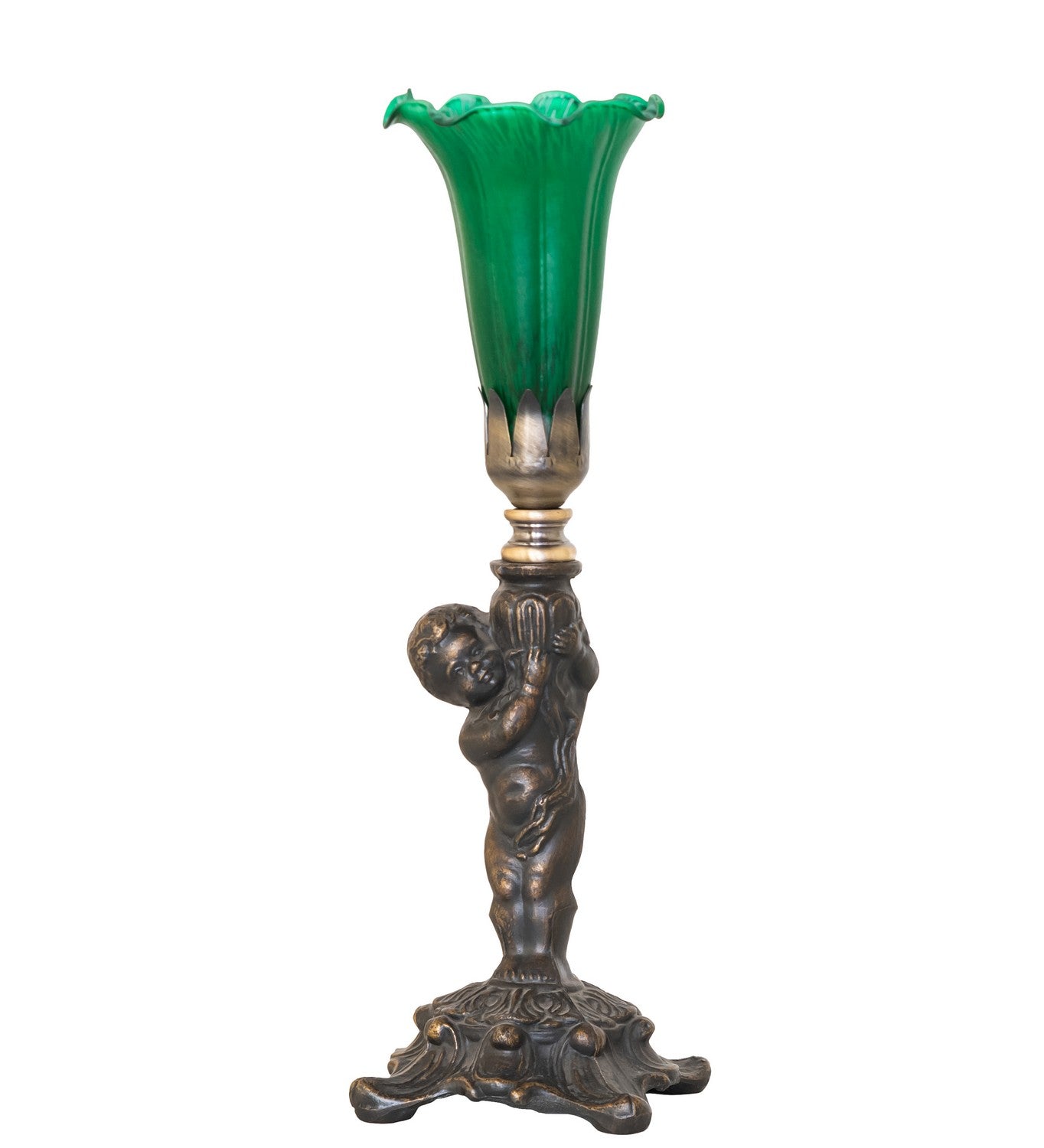 Meyda Tiffany - 273022 - One Light Mini Lamp - Green Tiffany Pond Lily - Antique Brass