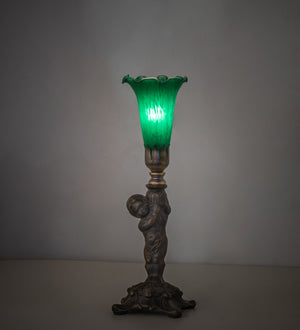 Meyda Tiffany - 273022 - One Light Mini Lamp - Green Tiffany Pond Lily - Antique Brass