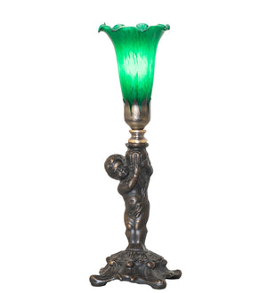 Meyda Tiffany - 273022 - One Light Mini Lamp - Green Tiffany Pond Lily - Antique Brass