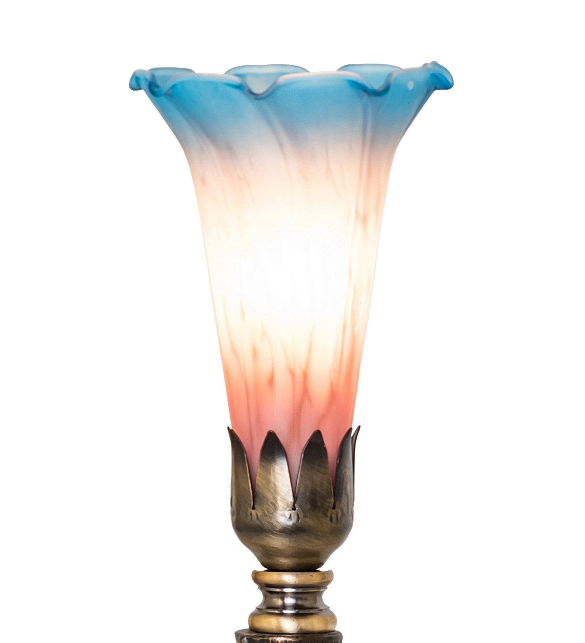 Meyda Tiffany - 273023 - One Light Mini Lamp - Pink/Blue Tiffany Pond Lily - Antique Brass