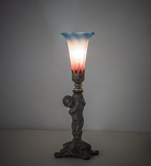 Meyda Tiffany - 273023 - One Light Mini Lamp - Pink/Blue Tiffany Pond Lily - Antique Brass