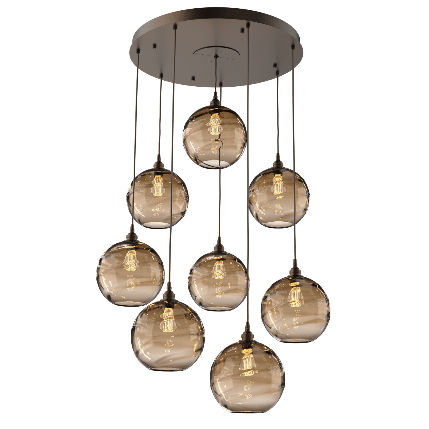 Hammerton Studio - CHB0047-08-FB-OB-C01-E2 - Eight Light Pendant - Optic Blown Glass - Flat Bronze