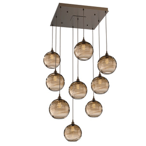 Hammerton Studio - CHB0047-09-FB-OB-C01-E2 - Nine Light Pendant - Optic Blown Glass - Flat Bronze