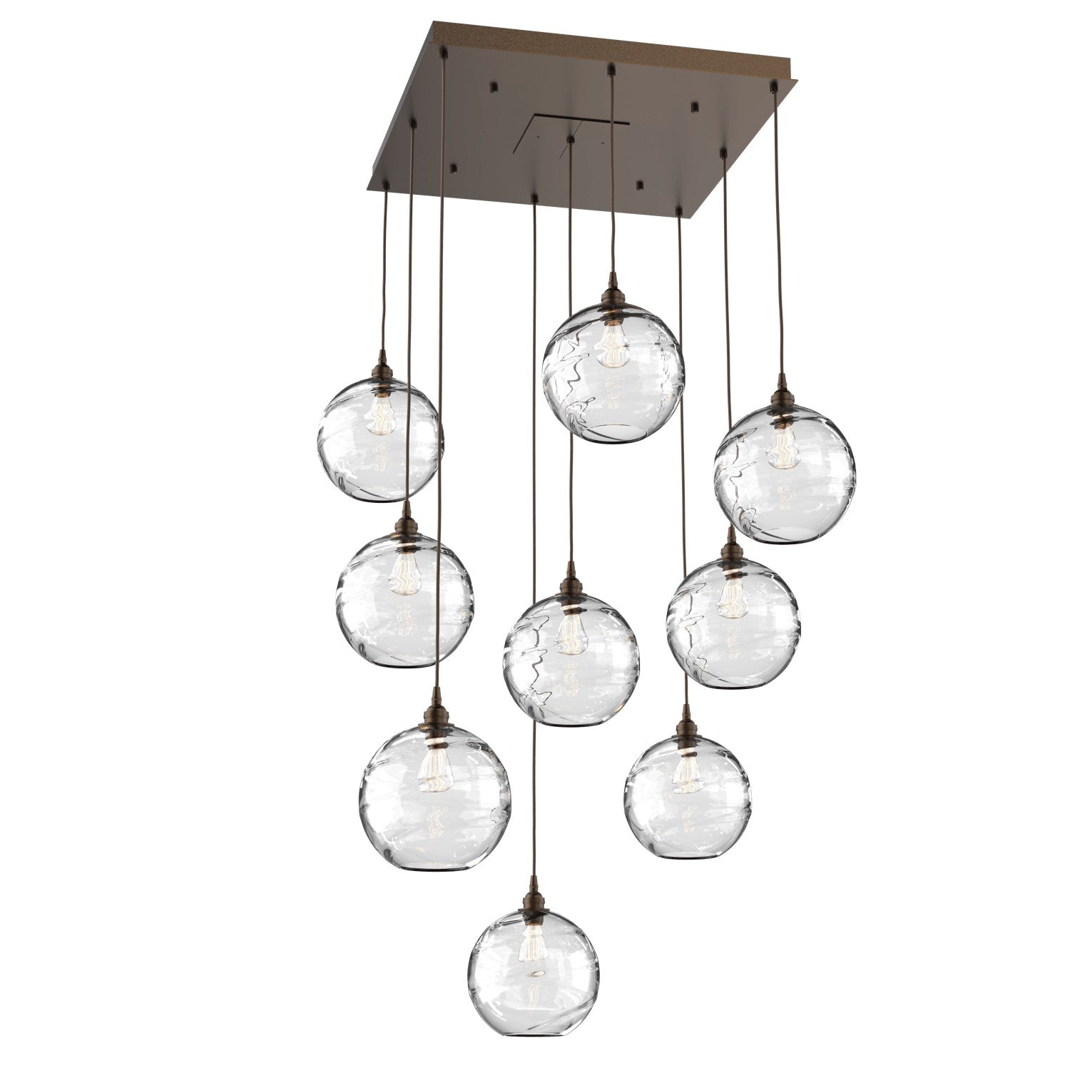 Hammerton Studio - CHB0047-09-FB-OC-C01-E2 - Nine Light Pendant - Optic Blown Glass - Flat Bronze