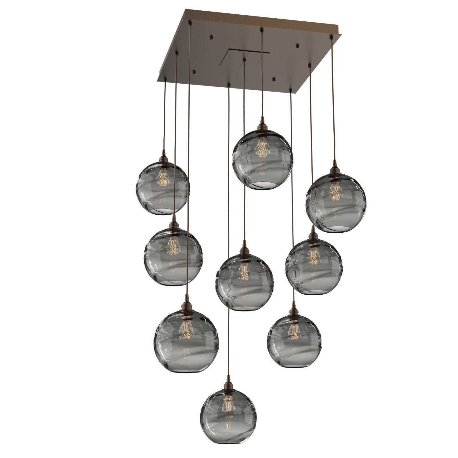 Hammerton Studio - CHB0047-09-FB-OS-C01-E2 - Nine Light Pendant - Optic Blown Glass - Flat Bronze