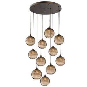 Hammerton Studio - CHB0047-11-FB-OB-C01-E2 - 11 Light Pendant - Optic Blown Glass - Flat Bronze