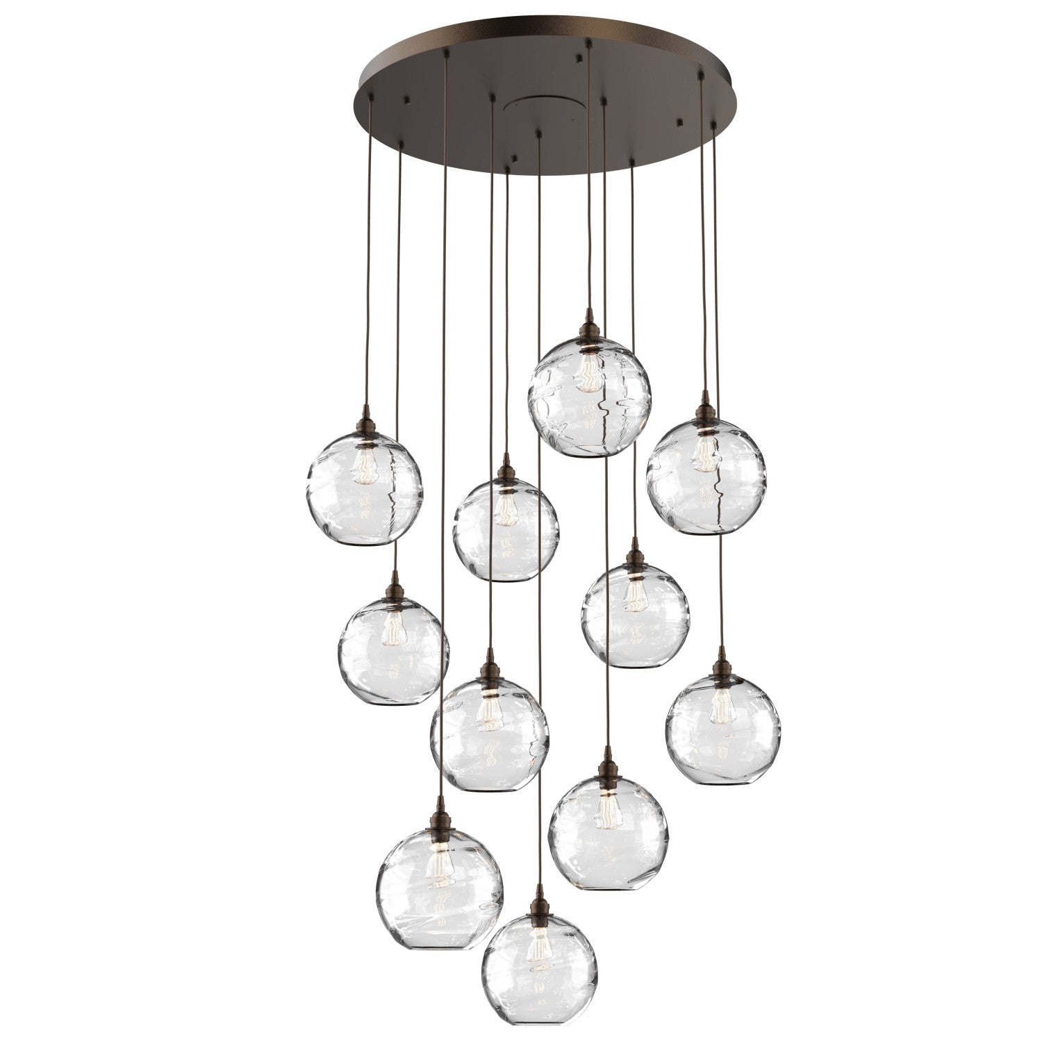 Hammerton Studio - CHB0047-11-FB-OC-C01-E2 - 11 Light Pendant - Optic Blown Glass - Flat Bronze