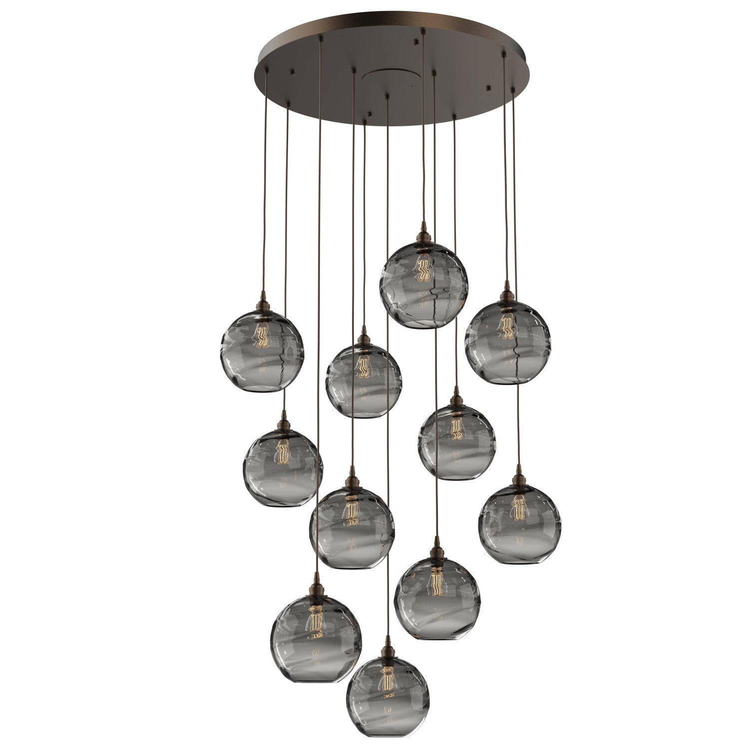 Hammerton Studio - CHB0047-11-FB-OS-C01-E2 - 11 Light Pendant - Optic Blown Glass - Flat Bronze