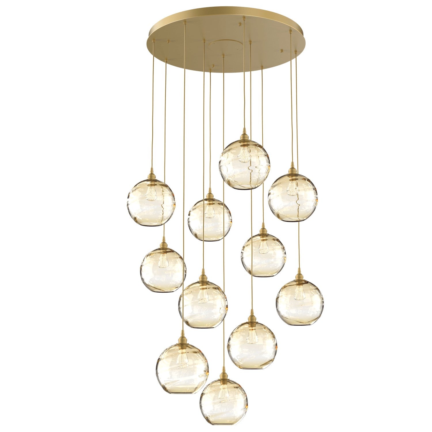 Hammerton Studio - CHB0047-11-GB-OA-C01-E2 - 11 Light Pendant - Optic Blown Glass - Gilded Brass