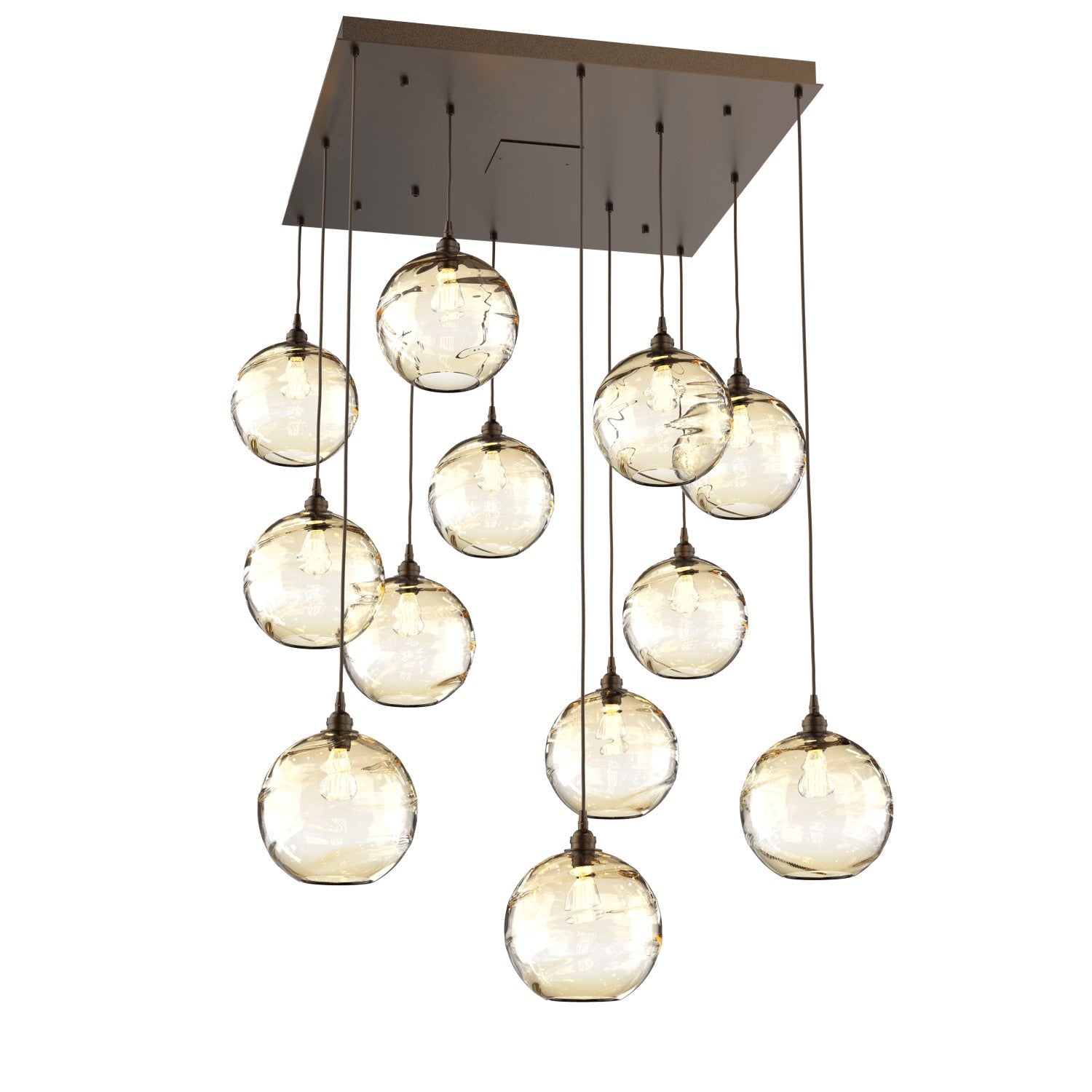 Hammerton Studio - CHB0047-12-FB-OA-C01-E2 - 12 Light Pendant - Optic Blown Glass - Flat Bronze