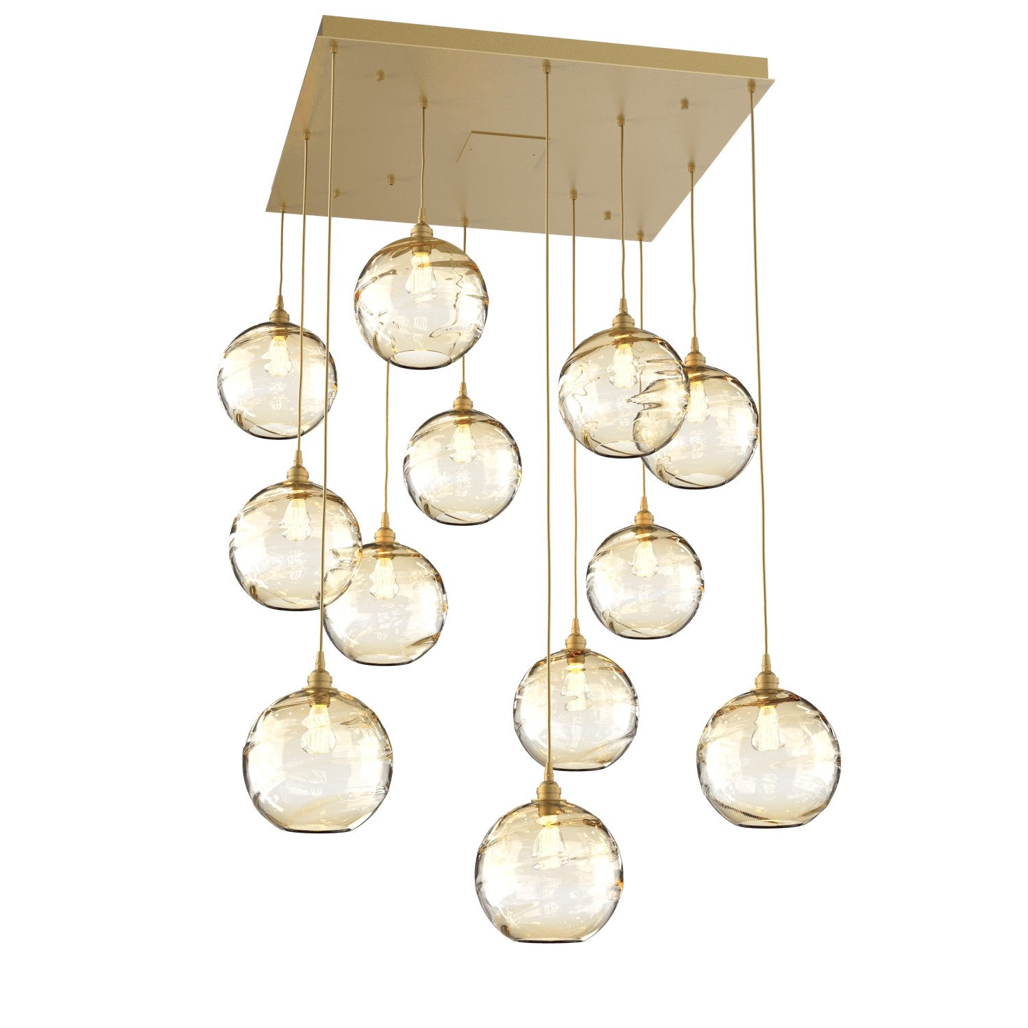 Hammerton Studio - CHB0047-12-GB-OA-C01-E2 - 12 Light Pendant - Optic Blown Glass - Gilded Brass