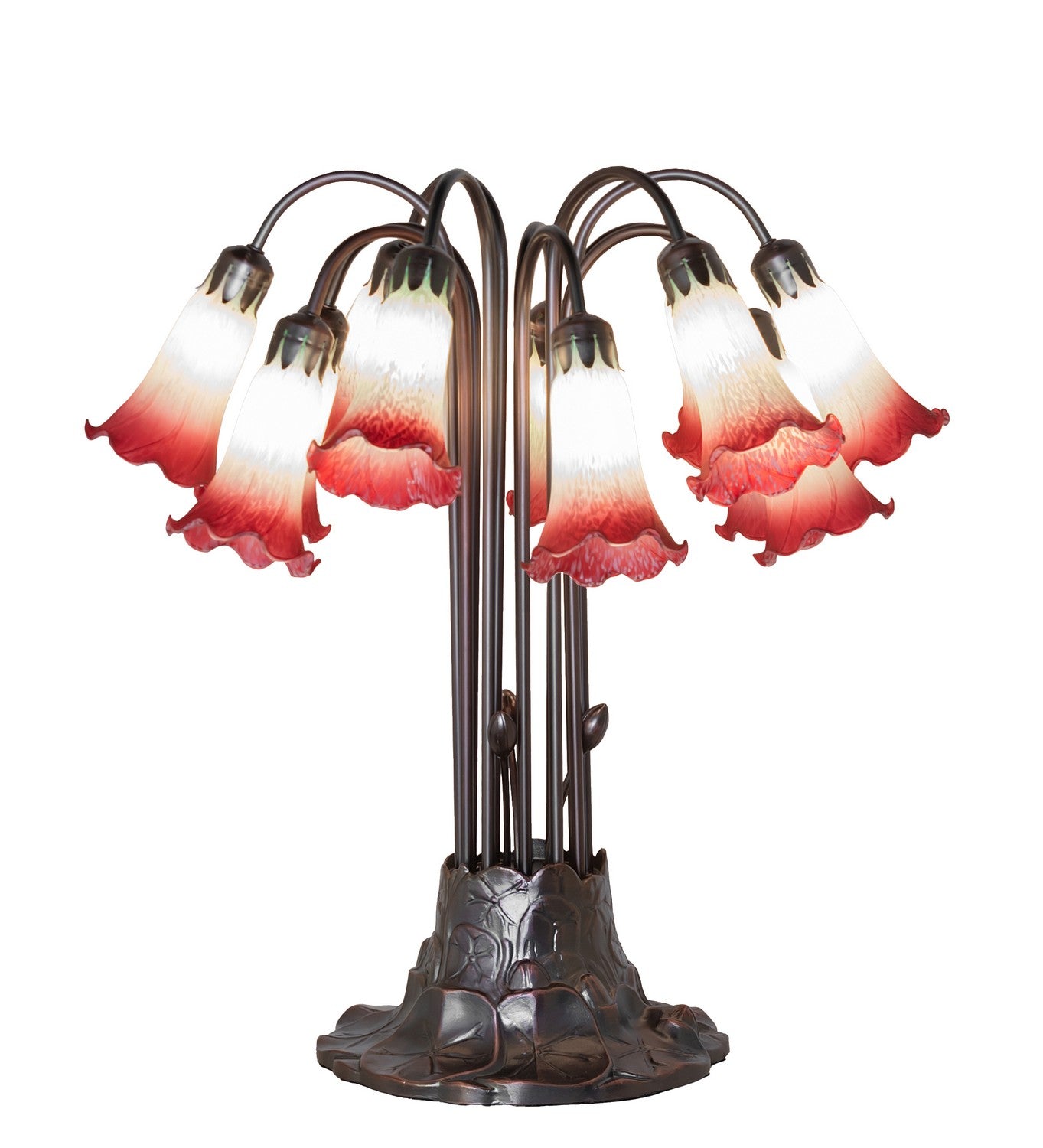 Meyda Tiffany - 273099 - 12 Light Table Lamp - Seafoam/Cranberry Tiffany Pond Lily - Mahogany Bronze