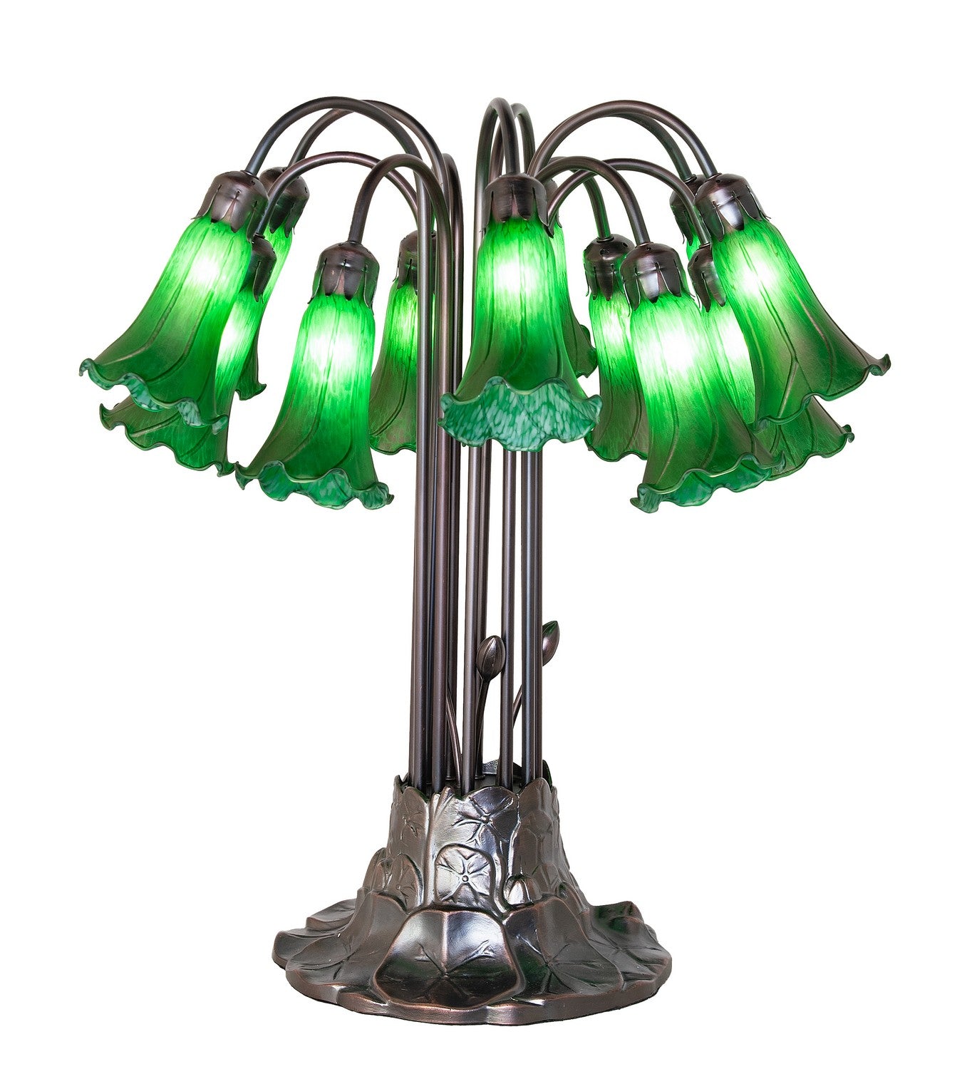 Meyda Tiffany - 273104 - 12 Light Table Lamp - Green Tiffany Pond Lily - Mahogany Bronze