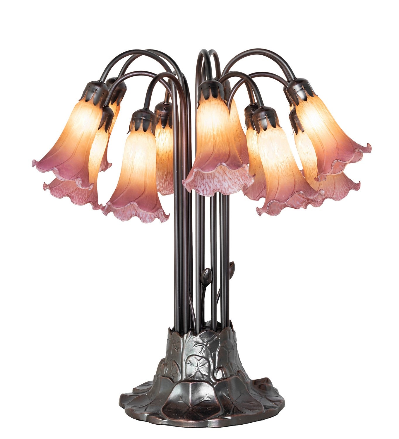 Meyda Tiffany - 273108 - 12 Light Table Lamp - Amber/Purple Tiffany Pond Lily - Mahogany Bronze