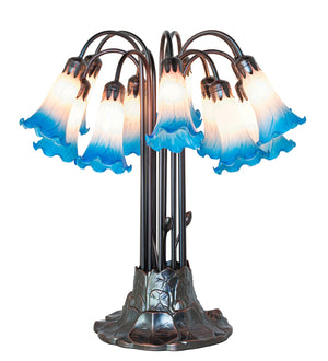 Meyda Tiffany - 273109 - 12 Light Table Lamp - Pink/Blue Tiffany Pond Lily - Mahogany Bronze