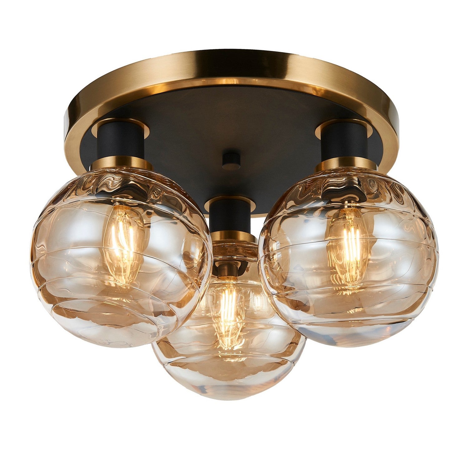 Artcraft - AC11873AM - Three Light Semi-Flush Mount - Gem - Black and Brushed Brass