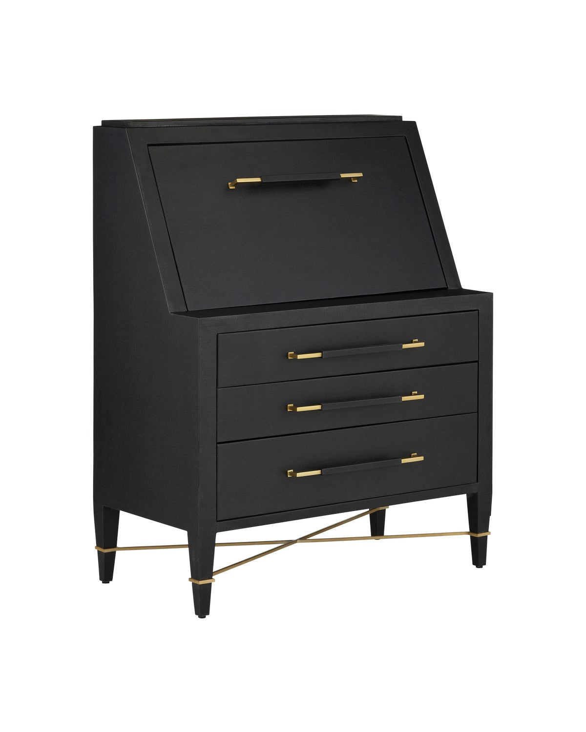 Currey and Company - 3000-0268 - Secretary Desk - Verona - Lacquered Black Linen/Champagne/Black