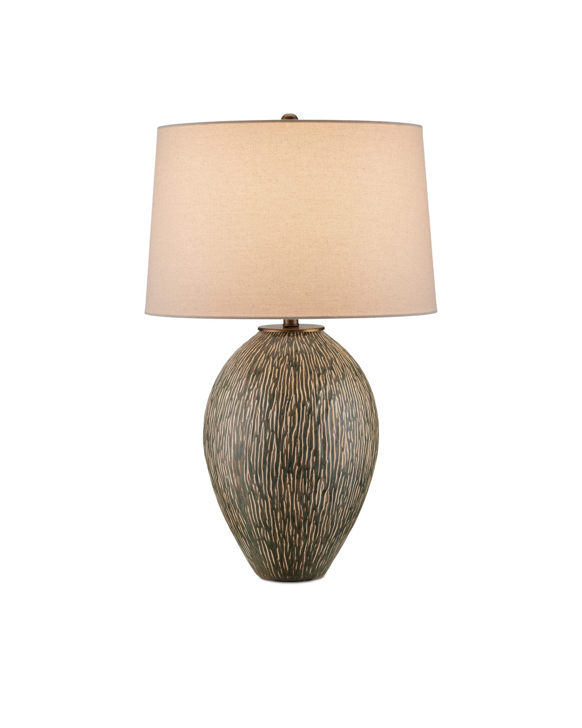 Currey and Company - 6000-0937 - One Light Table Lamp - Olive Green/Beige/Off-White/Antique Brass