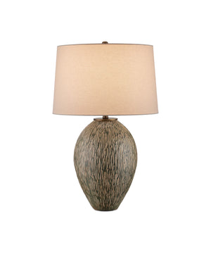 Currey and Company - 6000-0937 - One Light Table Lamp - Olive Green/Beige/Off-White/Antique Brass