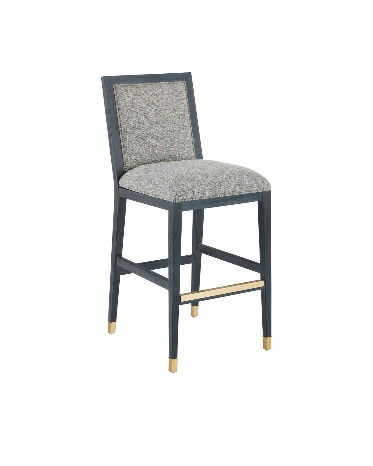 Currey and Company - 7000-0922 - Bar Stool - Vintage Navy/Performance Barrett Dusk/Satin Brass