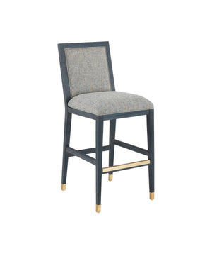 Currey and Company - 7000-0922 - Bar Stool - Vintage Navy/Performance Barrett Dusk/Satin Brass