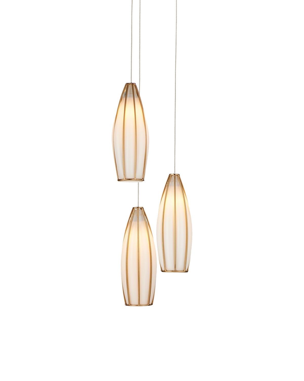 Currey and Company - 9000-1186 - Three Light Pendant - Parish - White/Antique Brass