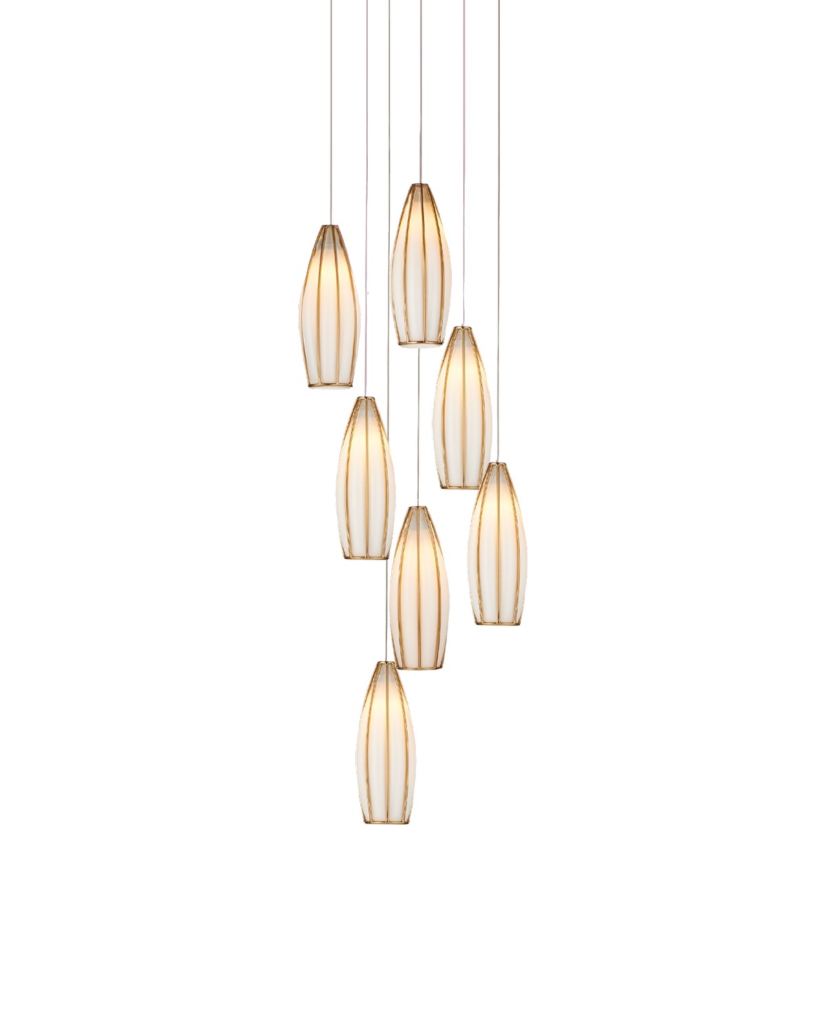 Currey and Company - 9000-1187 - Seven Light Pendant - Parish - White/Antique Brass