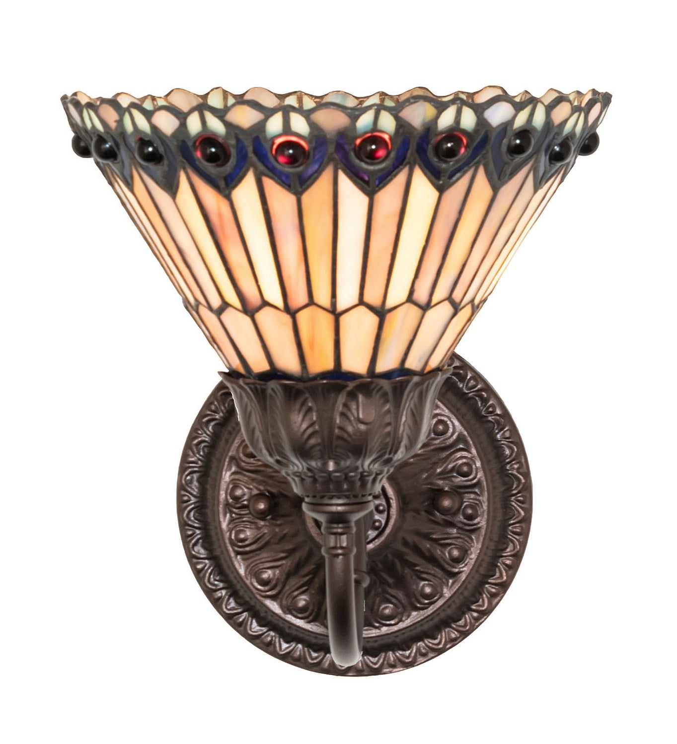 Meyda Tiffany - 245430 - One Light Wall Sconce - Tiffany Jeweled Peacock - Mahogany Bronze