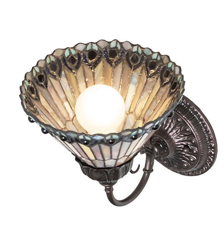 Meyda Tiffany - 245430 - One Light Wall Sconce - Tiffany Jeweled Peacock - Mahogany Bronze