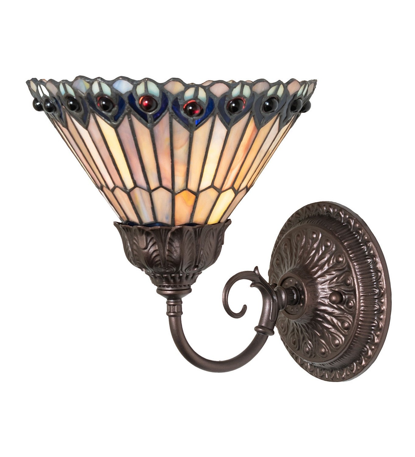 Meyda Tiffany - 245430 - One Light Wall Sconce - Tiffany Jeweled Peacock - Mahogany Bronze