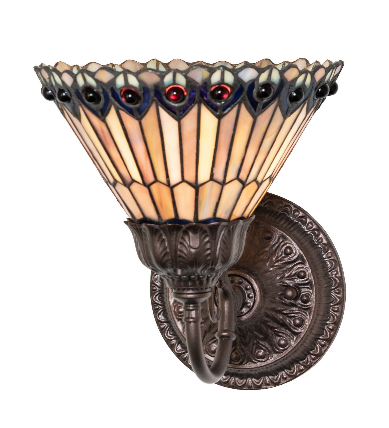 Meyda Tiffany - 245430 - One Light Wall Sconce - Tiffany Jeweled Peacock - Mahogany Bronze