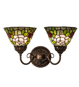 Meyda Tiffany - 31121 - Two Light Wall Sconce - Tiffany Rosebush - Mahogany Bronze