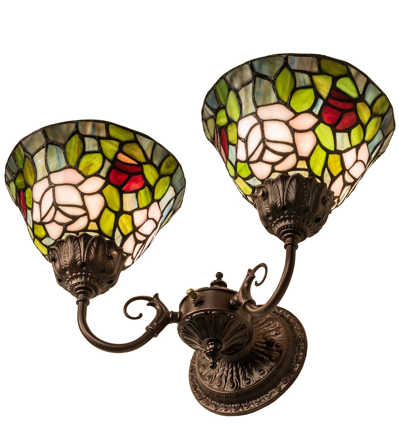 Meyda Tiffany - 31121 - Two Light Wall Sconce - Tiffany Rosebush - Mahogany Bronze