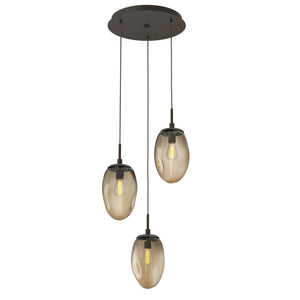 Hammerton Studio - CHB0063-03-FB-B-C01-E2 - Three Light Pendant - Meteo - Flat Bronze