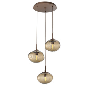 Hammerton Studio - CHB0064-03-BB-B-C01-E2 - Three Light Pendant - Nebula - Burnished Bronze