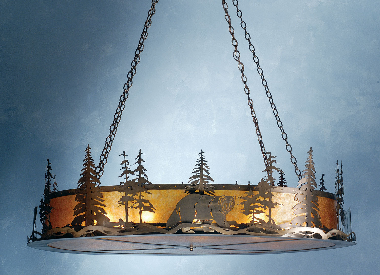 Meyda Tiffany - 81774 - 12 Light Inverted Pendant - Northwoods Bear At Dusk - Antique Copper