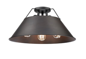 Golden - 3306-3FM BLK-RBZ - Three Light Flush Mount - Orwell BLK - Matte Black