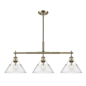 Golden - 3306-LP AB-CLR - Three Light Linear Pendant - Orwell AB - Aged Brass