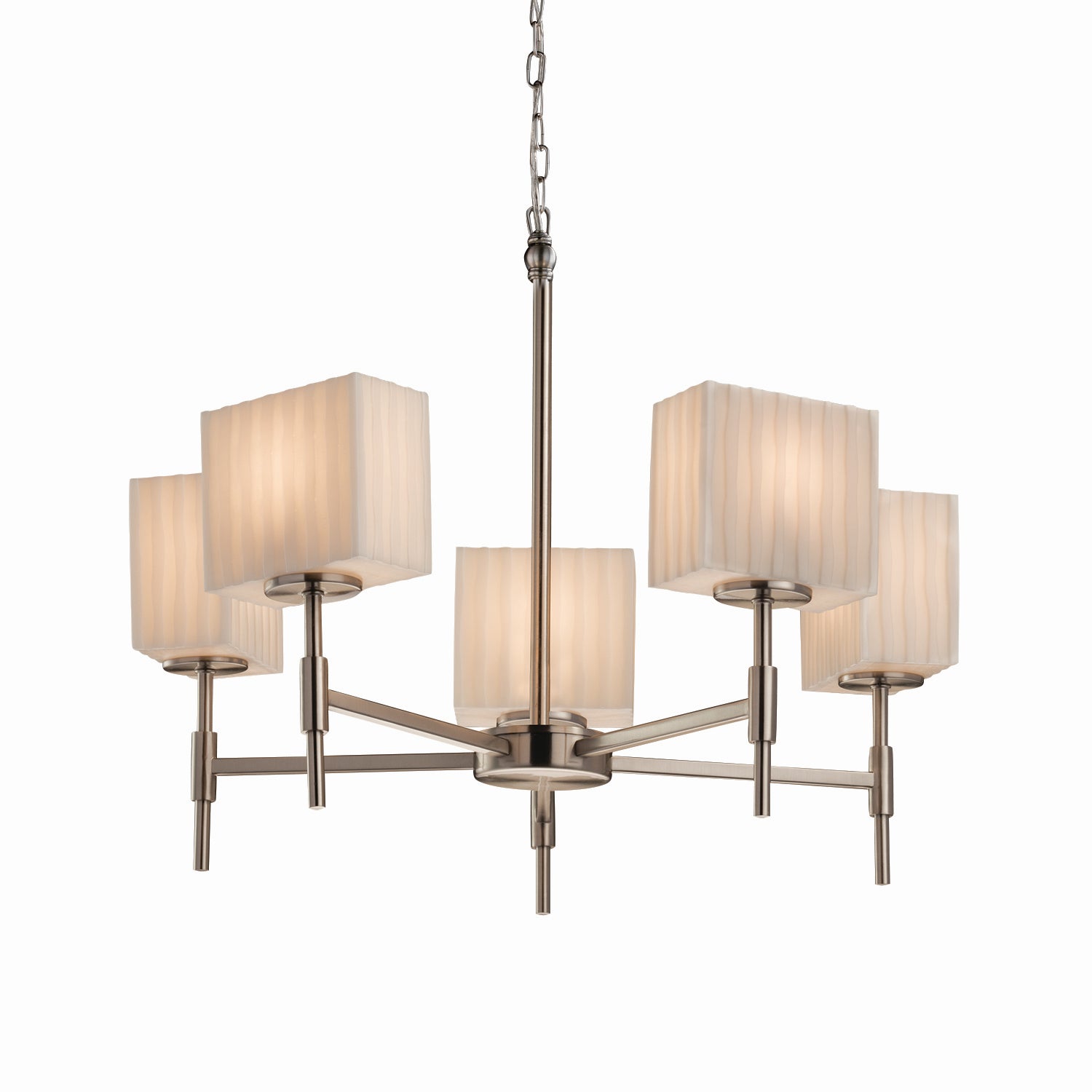 Justice Designs - PNA-8410-55-WFAL-NCKL - Five Light Chandelier - Porcelina - Brushed Nickel