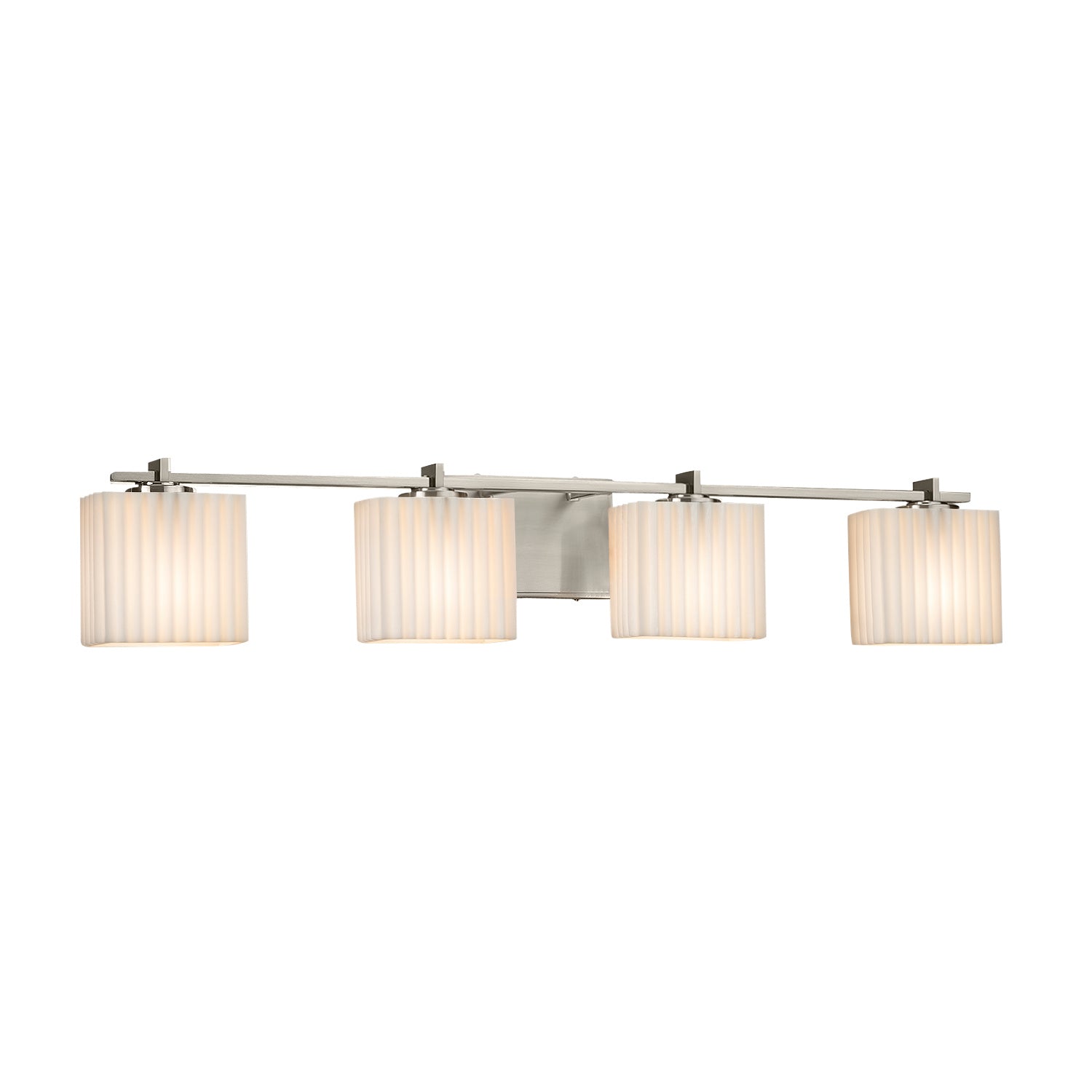 Justice Designs - PNA-8444-55-PLET-NCKL - Four Light Bath Bar - Porcelina - Brushed Nickel