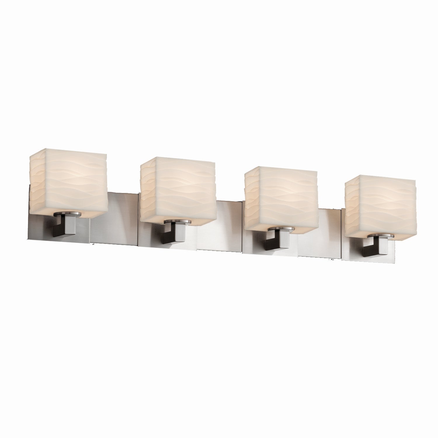 Justice Designs - PNA-8924-55-WAVE-NCKL - Four Light Bath Bar - Porcelina - Brushed Nickel