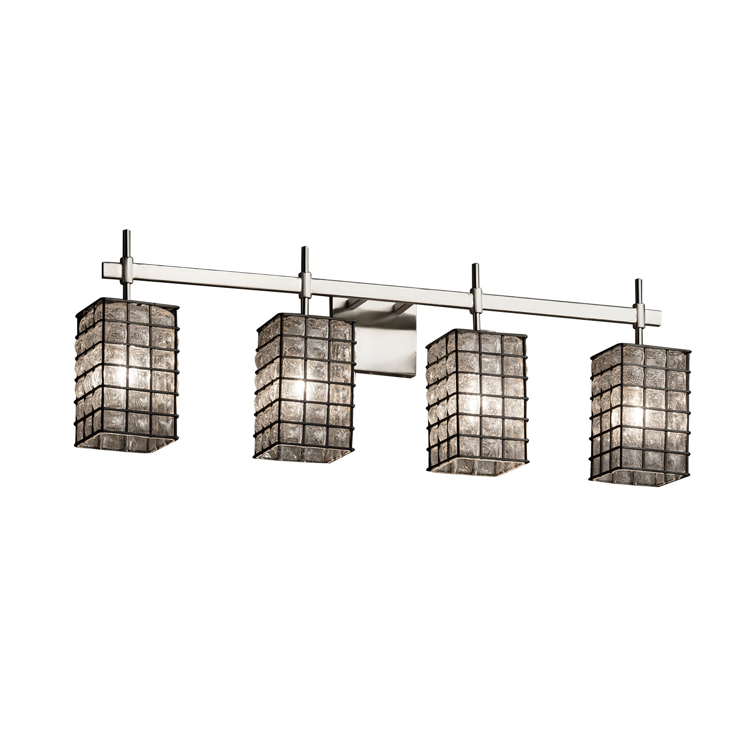 Justice Designs - WGL-8414-15-GRCB-NCKL - Four Light Bath Bar - Wire Glass - Brushed Nickel